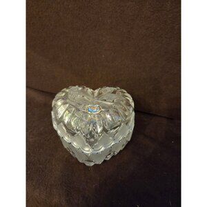 Vintage Hofbauer Byrdes Clear Crystal Glass Heart Trinket Box W/ Lid Chip